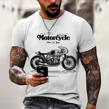 Мужская винтажная короткая футболка 2023, Новая летняя модная Винтажная мотоциклетная серия С 3D печатью, Рубашка С круглым вырезом-6XL