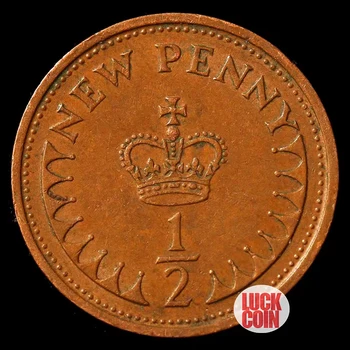 Великобритания 1/2 P 0,5 P 17,2 мм Старый год монеты Случайный 100% оригинал