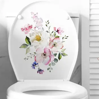 Наклейки для туалета YOUZI в ванной комнате, современный минималистичный цветочный узор, самоклеящиеся рисунки для украшения ванной комнаты