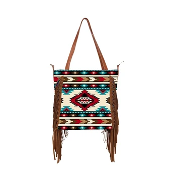 Оптовая продажа Женских сумочек Aztec, дизайнерских сумочек через плечо в веганском стиле Бохо Серапе, замшевых сумочек с бахромой, изготовленных на заказ в западном стиле