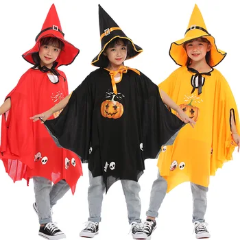 Детский плащ на Хэллоуин, представление для ролевых игр с ведьмами, костюм тыквы, шляпа, плащ-призрак, праздничные принадлежности, декор для вечеринки в честь Хэллоуина