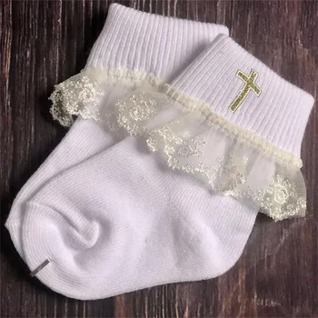 Белые носки с крестом Крещение Крещение в церкви свадьба цветочницы Первое Причастие украшение на день рождения подарок для душа ребенка
