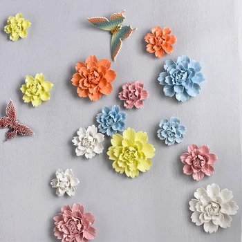 Современные 3D Стерео Настенные Керамические цветы, украшения для рукоделия, креативное моделирование, наклейка на стену с цветами, Настенная роспись для дома