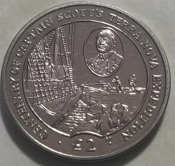 38 мм Британская Антарктическая территория 2012 2 фунта 2 юаня Юбилейная Памятная монета Captain Scott's Inspection 100% Оригинал
