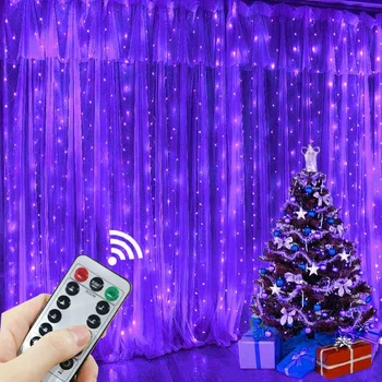 6x3 м USB, светодиодные гирлянды для штор, 8 режимов дистанционного управления, Праздничные Свадебные огни для спальни, Рождественские украшения дома.