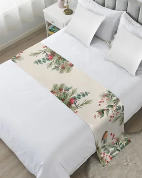 Рождественское зимнее растение с ягодами эвкалипта, дорожка для кровати, украшение дома, отеля, флаг для кровати, свадебное полотенце для кровати в спальне